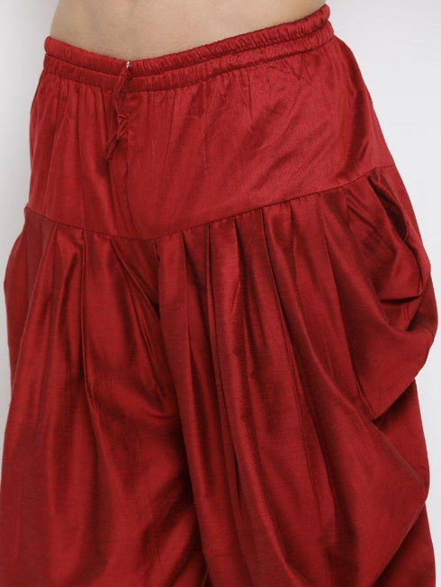 Vastramay Vastramay Men's Orange Silk Blend Curved Kurta Dhoti Set